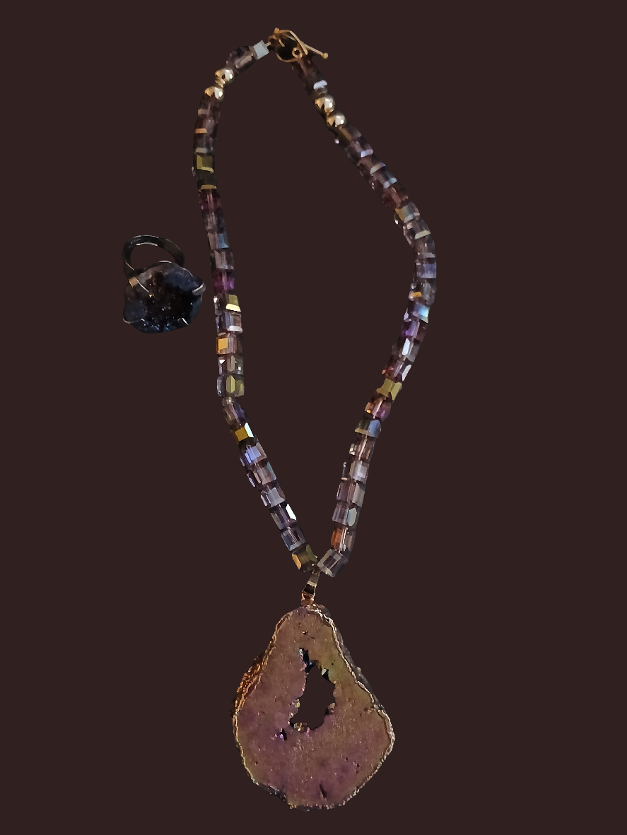 Gray Beaded Stone Necklace